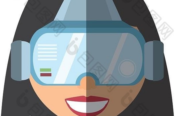 女孩虚拟现实眼镜技术影子