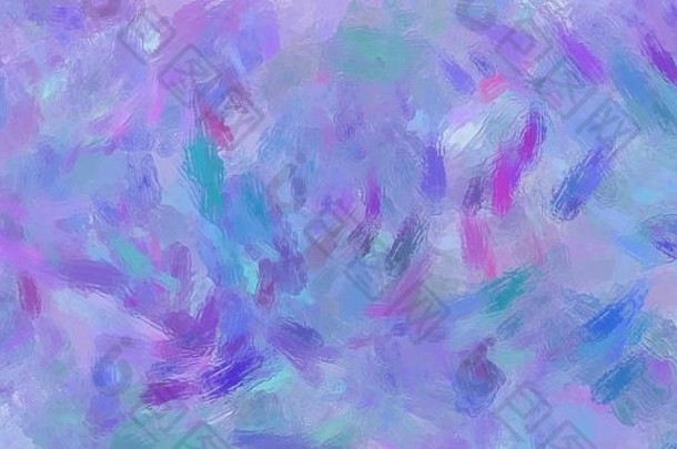 印象派的蓝色背景，带有紫色和粉色的画笔笔触，以及现代抽象背景中带有褶皱粗糙玻璃纹理的斑点