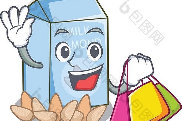 购物中的杏仁牛奶孤立在吉祥物中