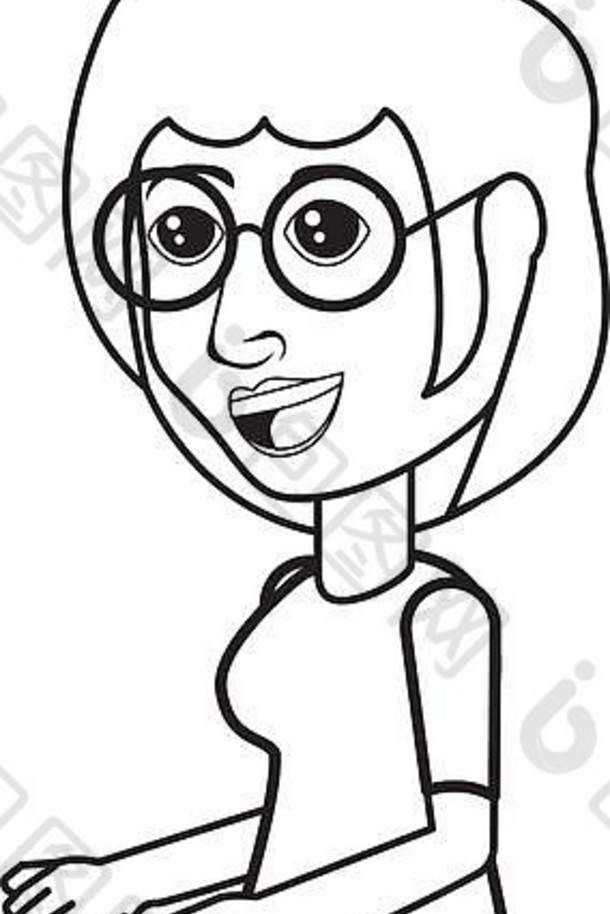 白色背景上戴眼镜的卡通女人矢量插图