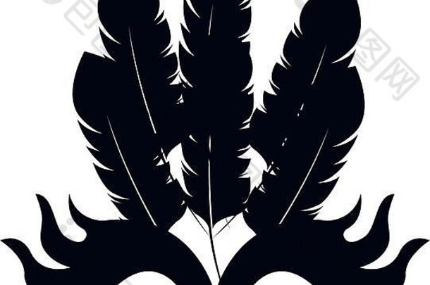 黑色的轮廓狂欢节teather面具<strong>羽毛</strong>
