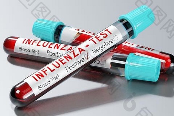 流感病毒-试管、血液测试-3D插图