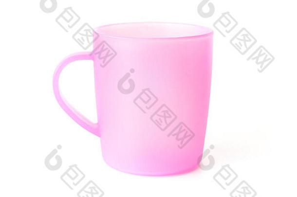 粉红色的塑料杯白色背景