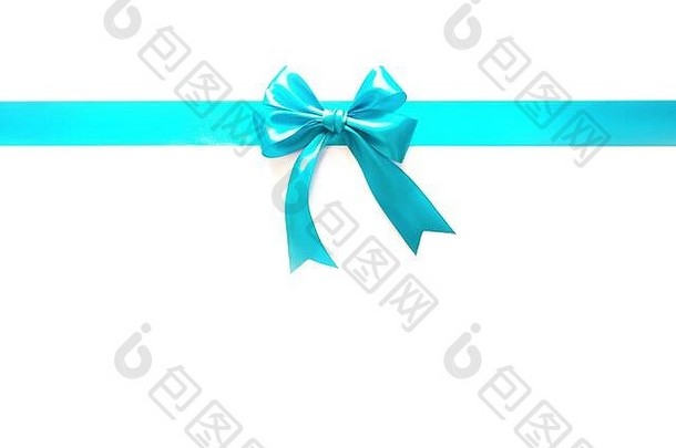 白色背景上的蓝色丝带和蝴蝶结作为礼物