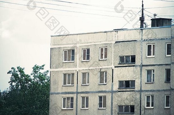 灰色的外观多层住宅建筑苏联次俄罗斯