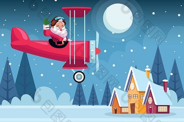 快乐圣诞节卡圣诞老人老人飞机