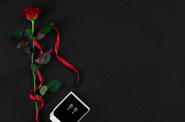 黑暗红色的玫瑰红色的丝带盒子耳环黑色的