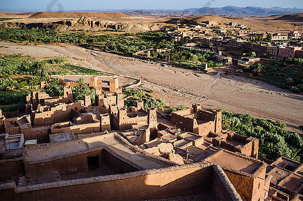 我Benhaddou旧城区黎明摩洛哥高阿特拉斯山卡萨尔我Benhaddou杠杆效应省苏斯-马萨-德拉地区