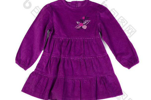 婴儿紫色天鹅绒连衣裙。白色隔离