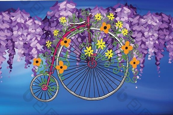 抽象背景和纹理叶子上的现代自行车