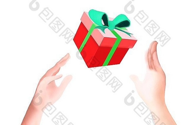 圣诞或除夕礼物盒红色手绘亲笔从天而降