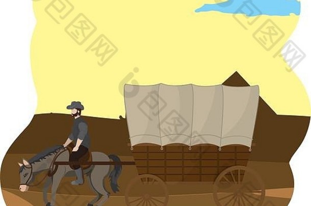 金字塔沙漠中的马车骑手