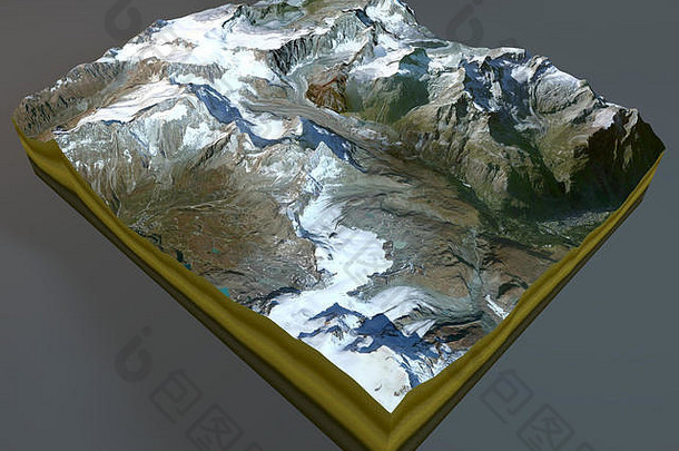 马特宏峰，山脉，卫星视图，阿尔卑斯山，意大利，瑞士。三维渲染。