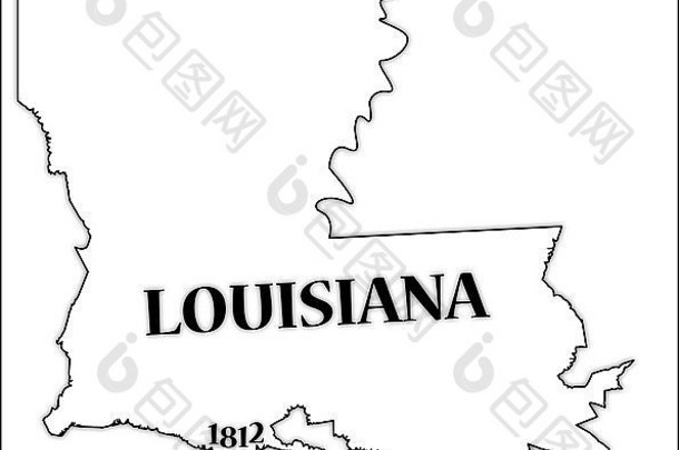 一个路易斯安那州的大纲，在白色背景上注明州成立日期