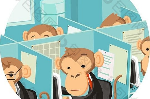 在办公室工作的猴子