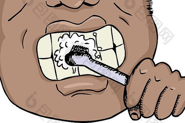 关闭非洲男人。刷牙牙齿孤立的背景