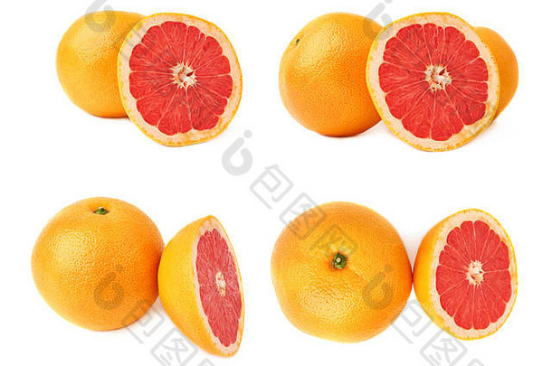 在白色背景上分离的葡萄柚成分