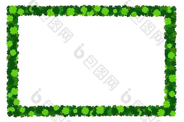 三叶草圣帕特里克框架。空白假日爱尔兰三叶草边境明信片