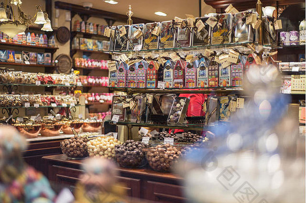 比利时布鲁塞尔——2014年2月17日：。巧克力内部
