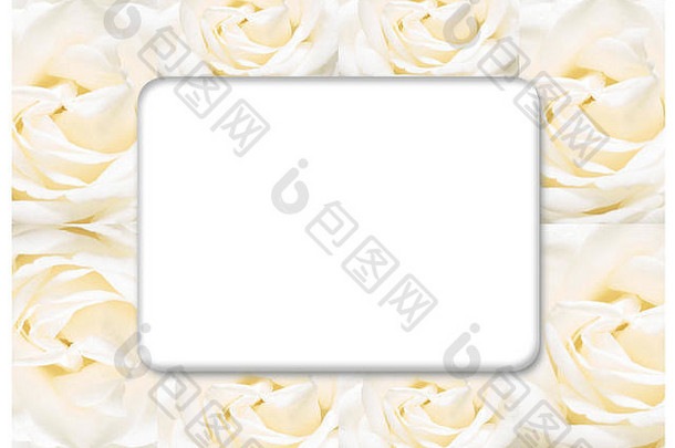 玫瑰色边框、盛开的花朵、复古背景、柔和的蜡笔和软卡片