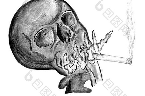 吸烟香烟铅笔画