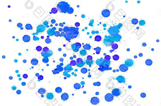 彩色蓝色水彩画湿刷液体背景壁纸。Aquarelle亮色抽象手绘纸纹理背景生动元素