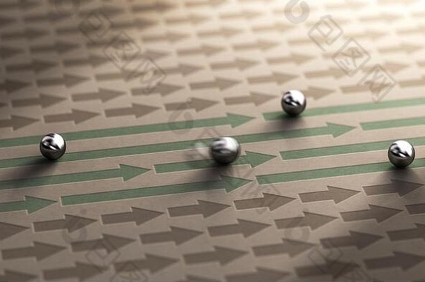 球体从左向右移动的长箭头和短箭头的三维图示。加速度的概念。