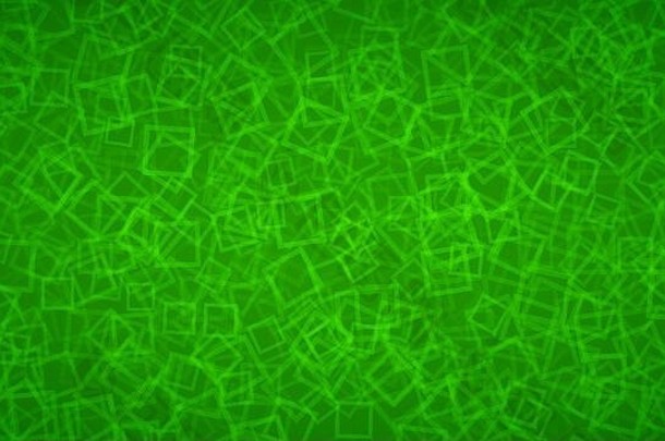 以绿色随机排列的正方形轮廓的抽象背景。