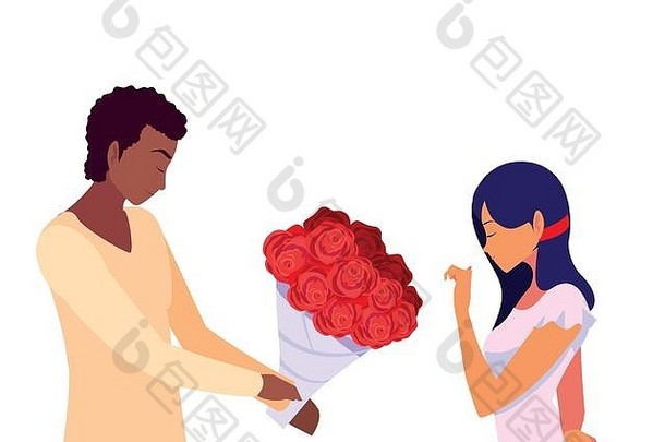 男人送花束给女人