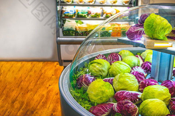 蔬菜市场冰箱生菜沙拉超市水平背景