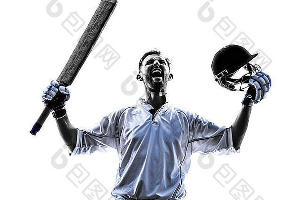 板球球员肖像轮廓影子白色背景
