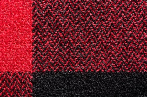 笼子里的黑色和红色织物。毯子材料。服装背景