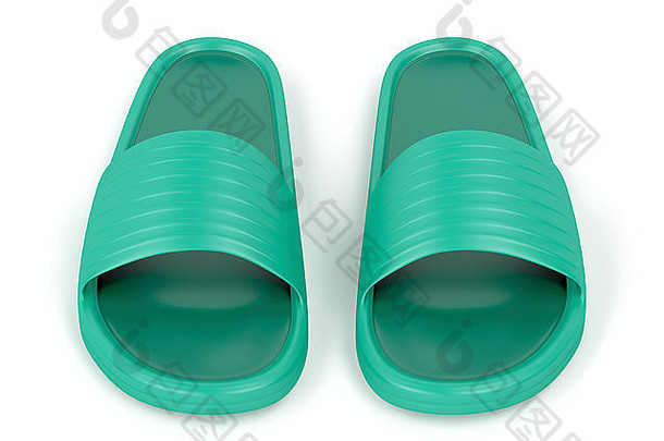 绿色橡胶拖鞋的前视图