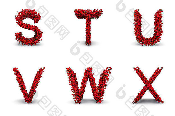 字母群字母表3D/字母由数千个较小的字母组成，易于着色