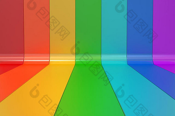 抽象彩虹色线条背景，3D渲染
