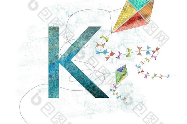 K代表风筝，儿童的字母