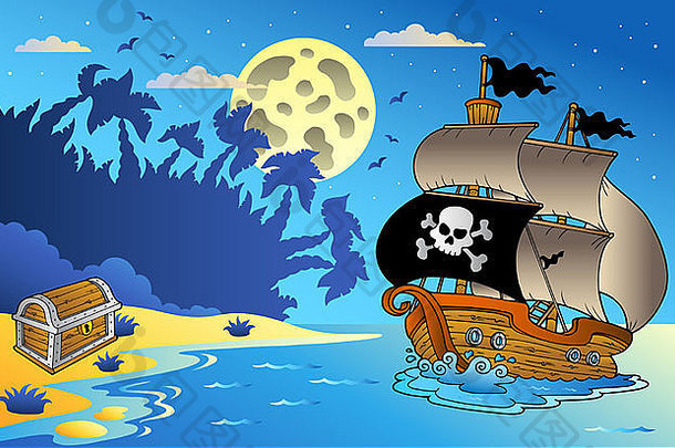 晚上海景海盗船颜色插图