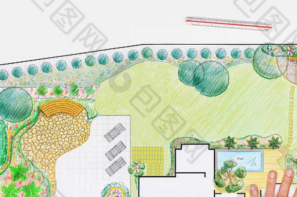 园林设计师设计别墅后院平面图