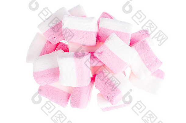 粉红色的棉花糖孤立的白色背景