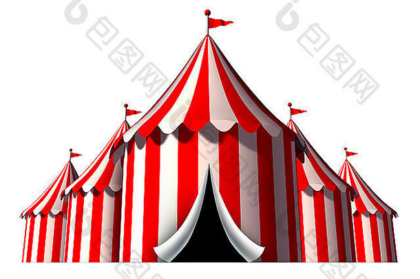 马戏团帐篷设计元素集团大前狂欢节帐篷开放入口有趣的娱乐图标戏剧庆祝活动聚会，派对节日孤立的白色背景