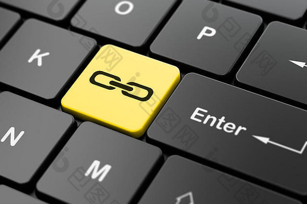 网页设计理念：电脑键盘背景上的链接