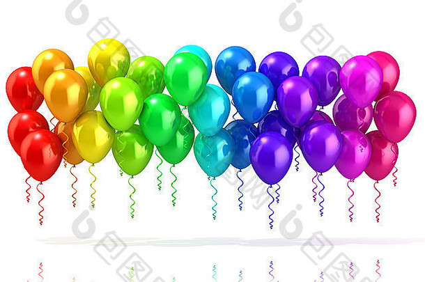 色彩斑斓的聚会，派对气球行孤立的白色