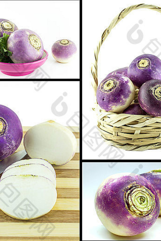 健康的有机食物集新鲜的紫色的领导萝卜