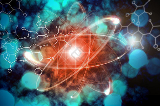 核能图像中原子粒子的特写插图