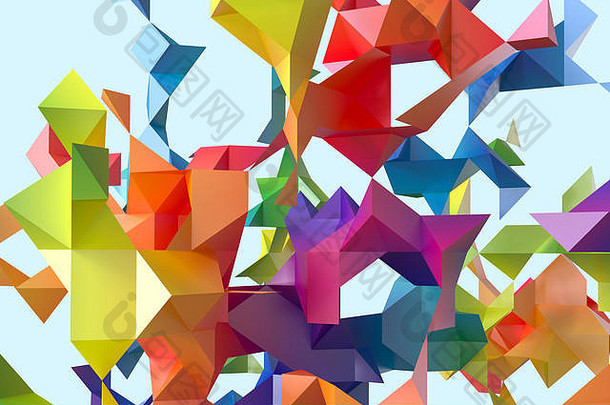 具有创意形状的三角纸，3d渲染。计算机<strong>数字</strong>绘图。