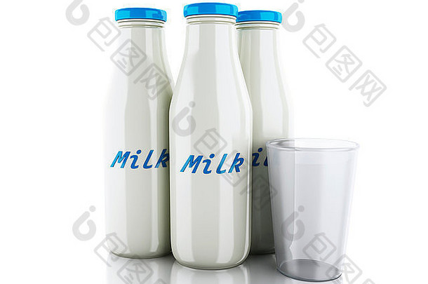 渲染器插图牛奶瓶玻璃孤立的白色背景