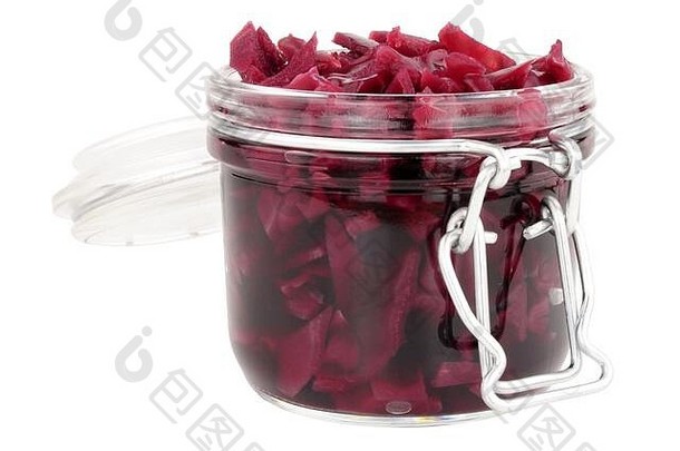 Jar腌红色的卷心菜孤立的白色背景