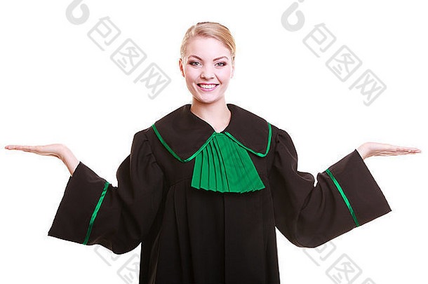 法律法院正义概念肖像年轻的女人律师律师经典波兰的波兰黑色的绿色礼服手复制