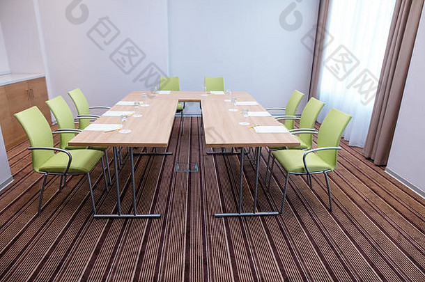 用于商务培训的小房间，桌子呈圆形