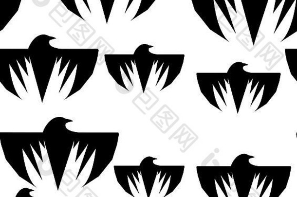 黑色飞行乌鸦的无缝哥特式图案